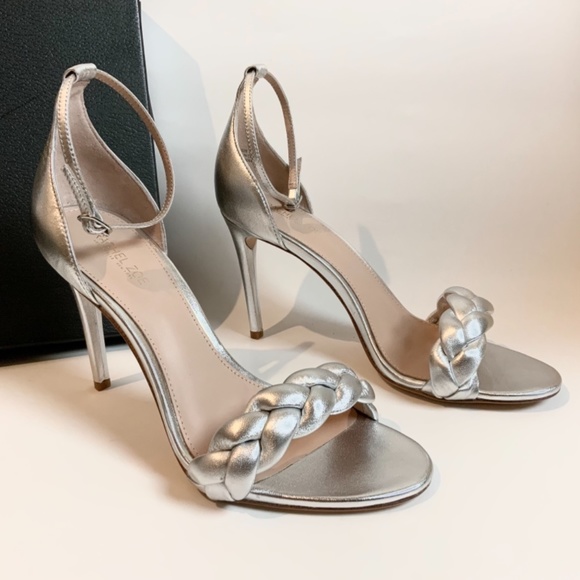 Rachel Zoe Ashton Silver Leather Stiletto Heel Pumps Ankle Strap open toe Sandal - Picture 5 of 16